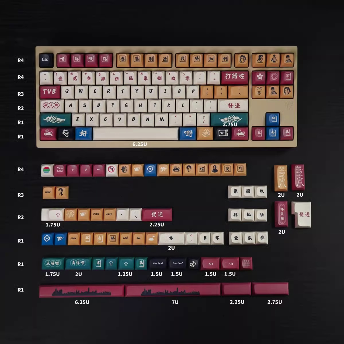 Retro HongKong Style 104+51 Full PBT Dye-subbed Keycaps Set for Cherry MX Mechanical Gaming Keyboard
